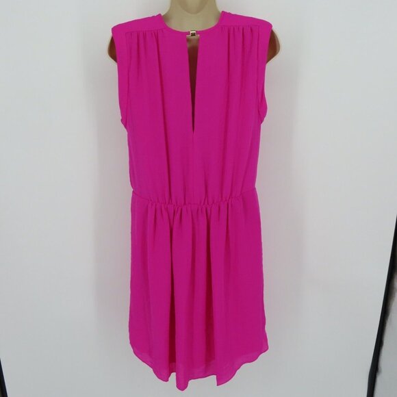 Rebecca Taylor Womens 8 Solid Pink Pleated Keyhole Front Sleeveless Sheath Dress - Picture 7 of 14